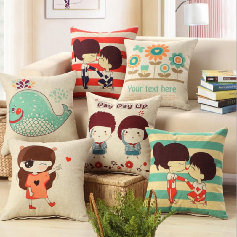 Pure Boys And Girls Series Printed Linen Pillow Cases Home Sofa Cushion Covers