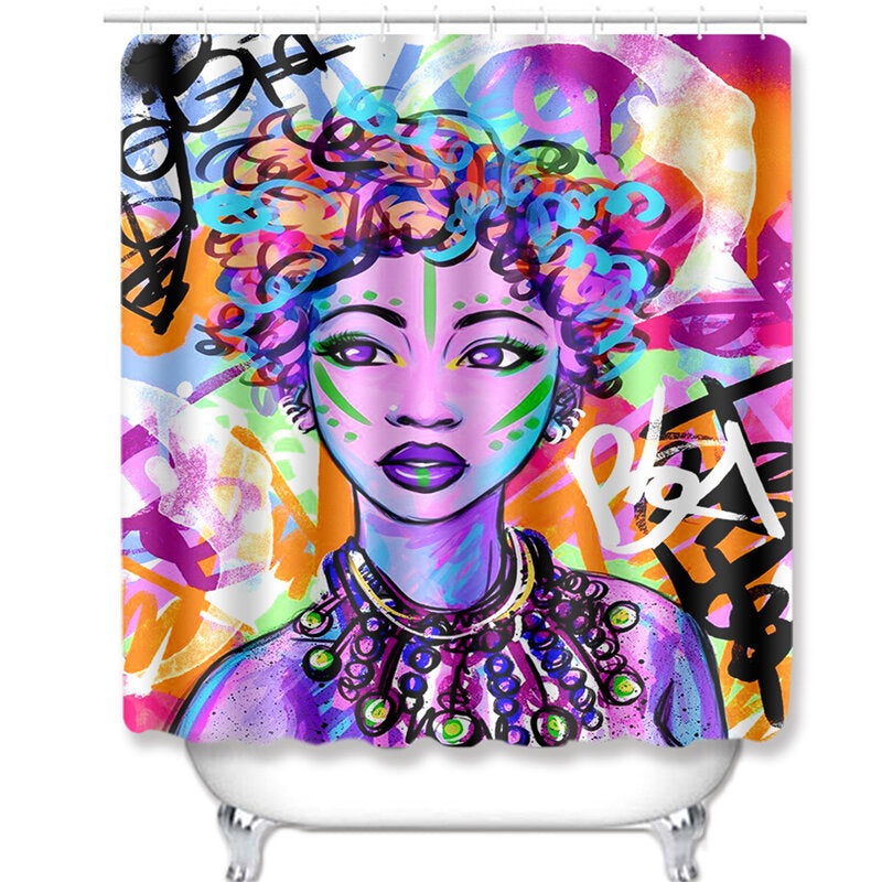 Waterproof Fashion Funny Girl Pattern Shower Curtain With Bath Mats Rugs Toilet Cover Mats For Home