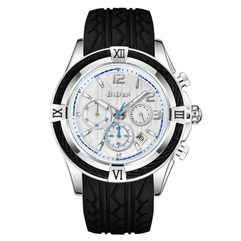 BIDEN 0316 Silicone Watch Band Men Wrist Watch Calendar Sport Quartz Watches