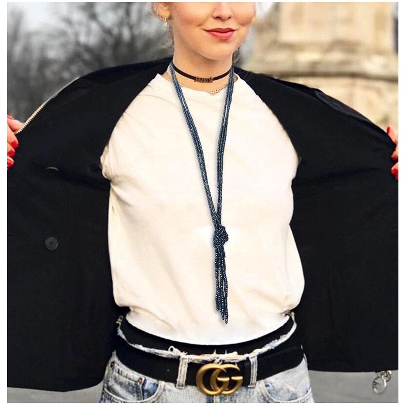 Bohemian Colorful Beaded Multi-layer Necklace Transparent Tassel Crystal Sweater Chain