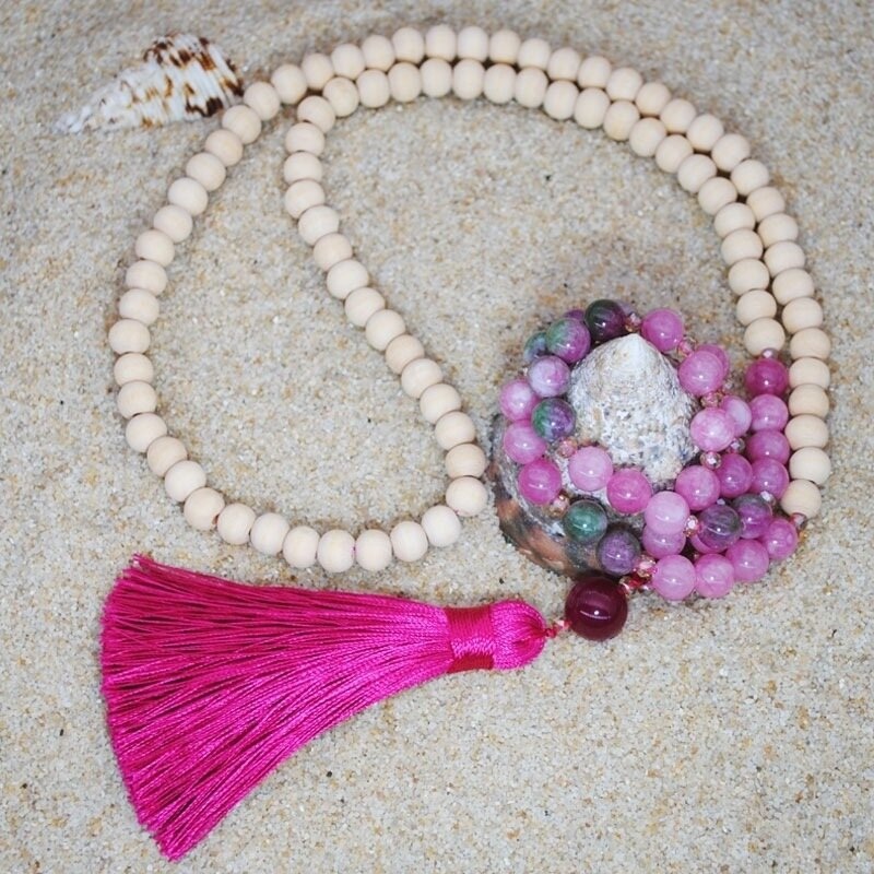 Bohemian Natural Stone Wooden Beads Long Necklace Hand-beaded Crystal Tassel Necklace Sweater Chain