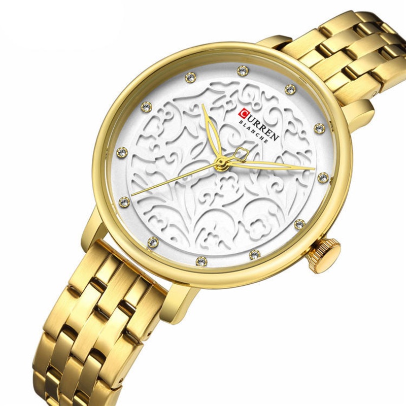 CURREN 9046 3D Dial Display Business Women Wrist Watch Steel Band Quartz Watches