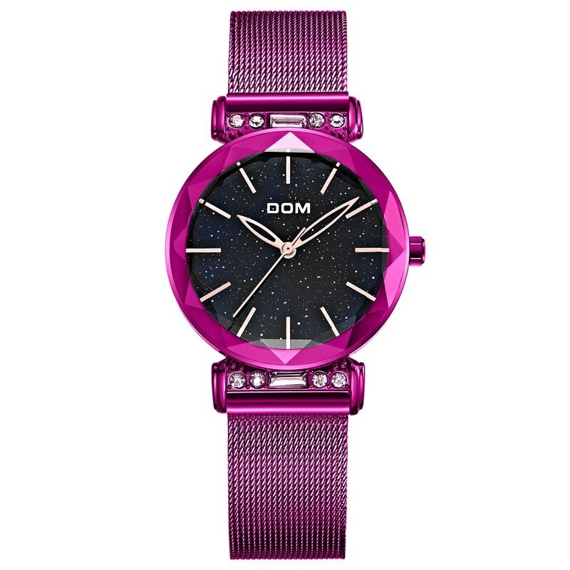 DOM G-1245BK Fashion Women Watch Starry Sky Dial Hardlex Glass Stainless Steel Straps Quartz Watch