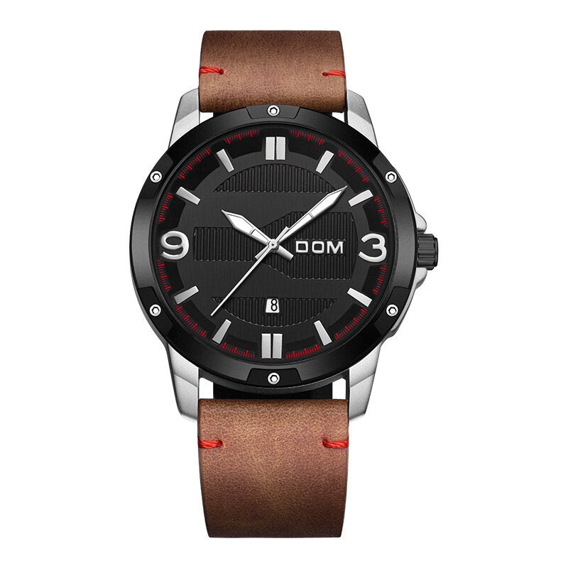 DOM M-1219 Fashion Men Watch Waterproof Luminous Date Display Leather Straps Quartz Watch