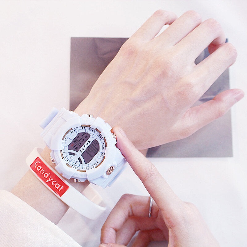 HONHX 592 Fashion Casual Time Week Display Silicone Strap LED Digital Watch Women Watch