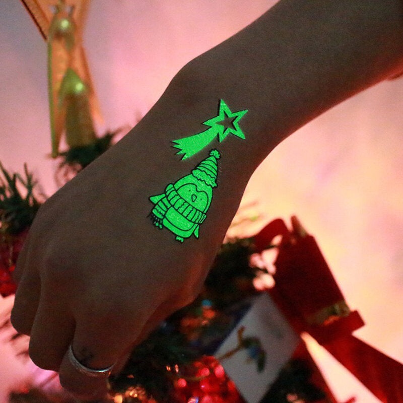 Luminous Tattoo Sticker Festive Party Tattoos Cute Cartoon Christmas Temporary Tattoo Stickers