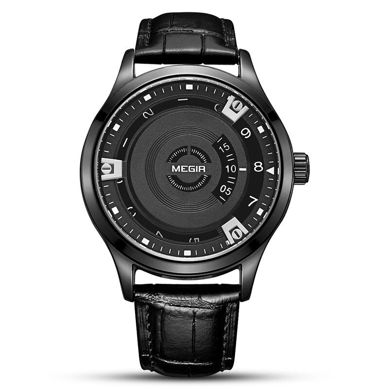 MEGIR 1067G Casual Style Calendar Men Wrist Watch Genuine Leather Band Quartz Watch