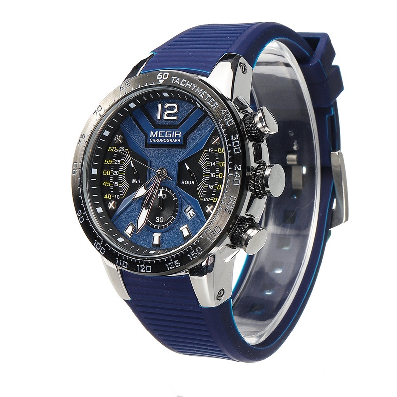 MEGIR 2106 Luminous Dial Calendar Chronograph Silicone Strap Men Waterproof Sports Quartz Watch
