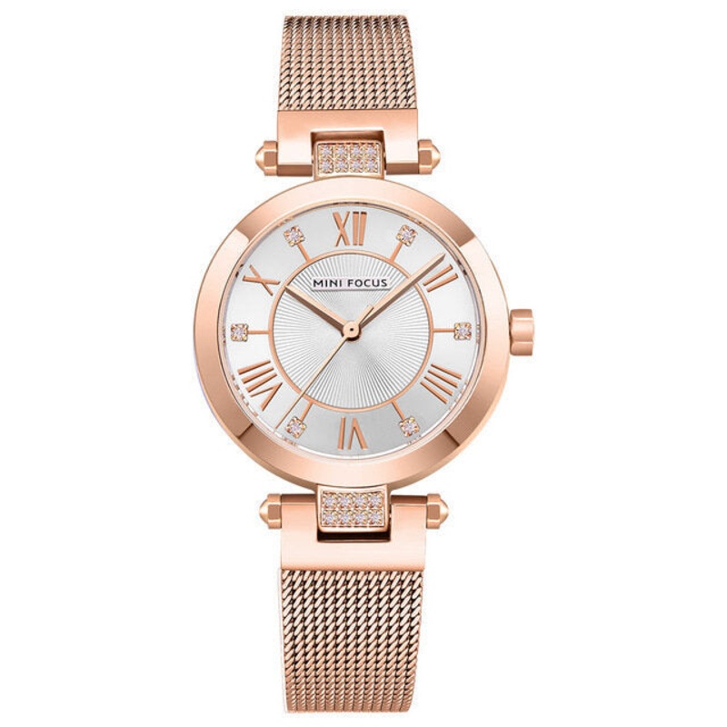 MINI FOCUS MF0215L Casual Rome Number Design Waterproof Mesh Steel Quartz Watch Women Watch