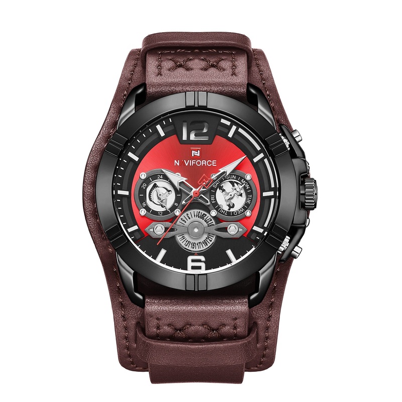 NAVIFORCE 9162 Multifunction Date Display Men Wrist Watch Genuine Leather Strap Quartz Watch