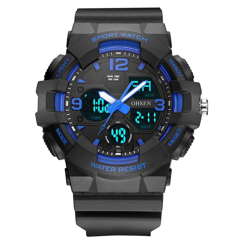 OHSEN AD1711 Fashionable LED Display Men Wrist Watch 5ATM Waterproof Sport Digital Watch