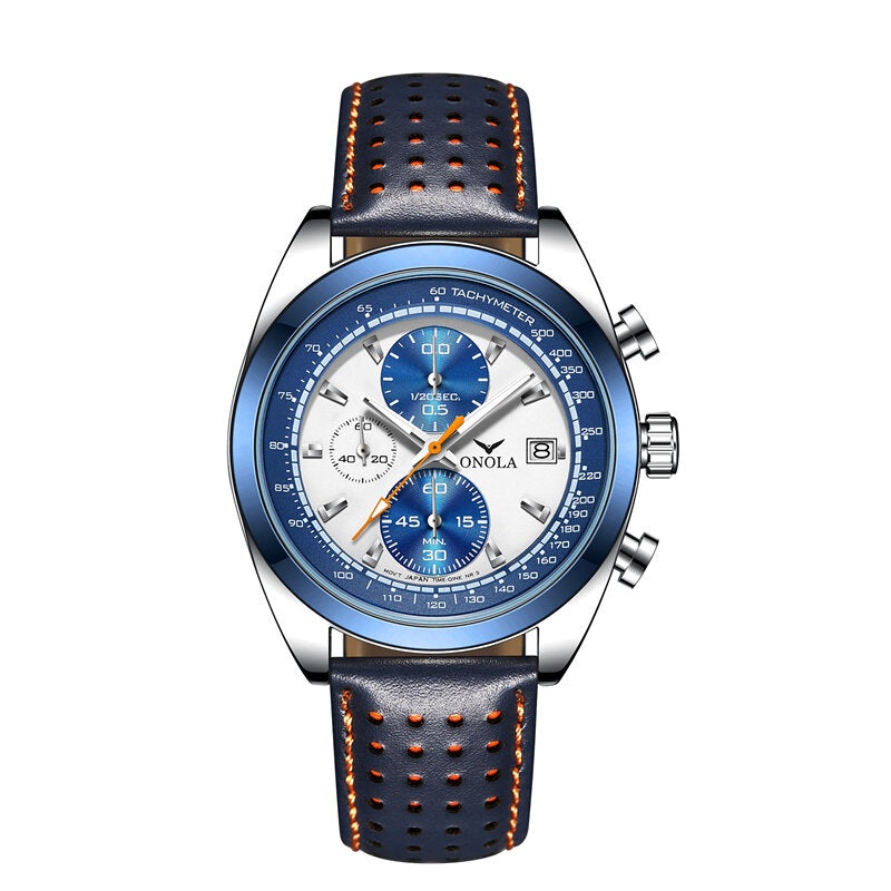 ONOLA ON6823 Fashion Stopwatch Calendar Display Men Watch Waterproof Leather Strap Quartz Watch