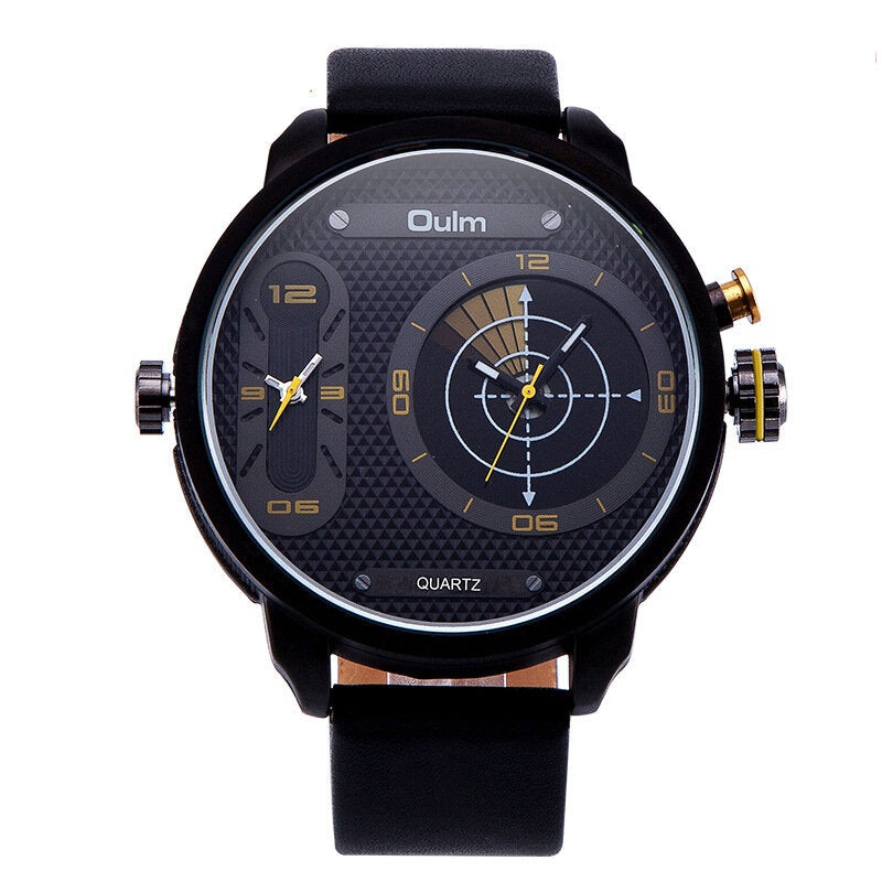 OULM 3221B Dual Time Zone Big Dial Creative Watch Unique Design Men Quartz Watches