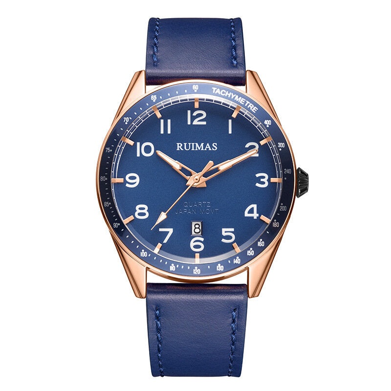 RUIMAS 573 Fashion Men Watch 3ATM Waterproof Luminous Date Display Leather Strap Quartz Watch