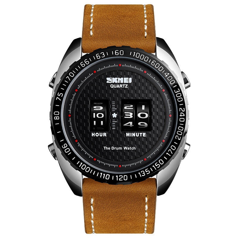 SKMEI 1516 Business Style Creative Dial Quartz Watch Minute Hour Adjust Leather Strap Waterproof Men Watch