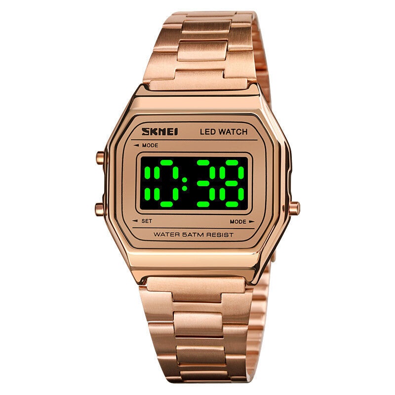 SKMEI 1646 Fashion Men Watch Luminous Date Display 5ATM Waterproof Stainless Steel Strap Digital Watch
