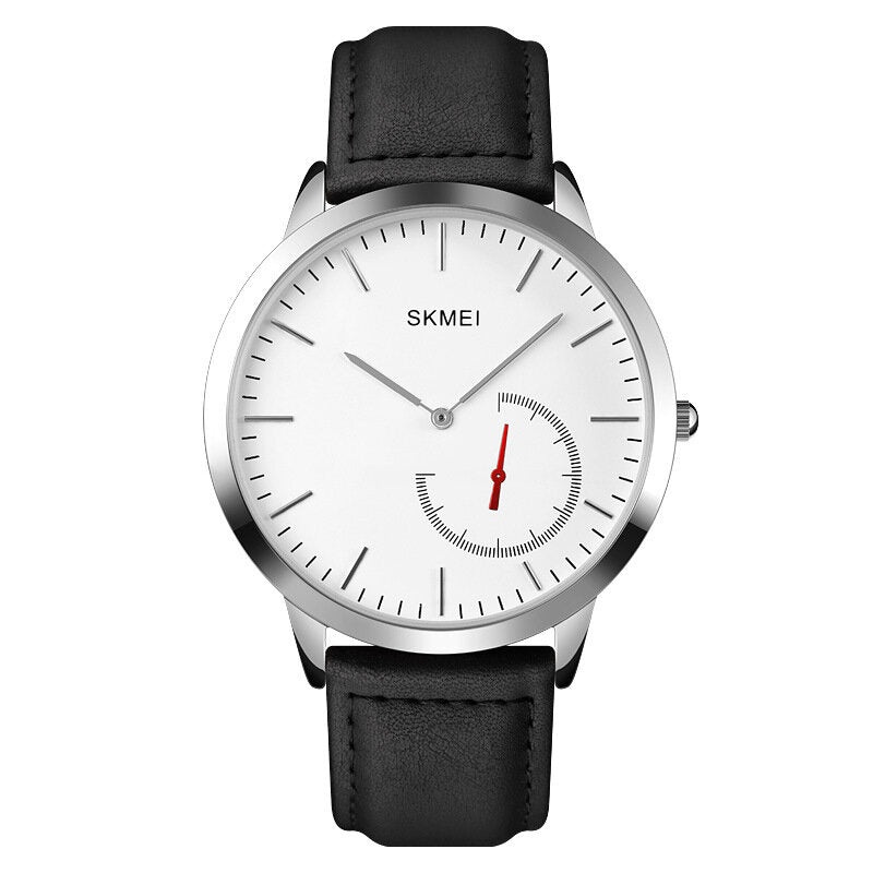 SKMEI 1676 Fashion Men Watch Waterproof Leather Strap Simple Quartz Watch