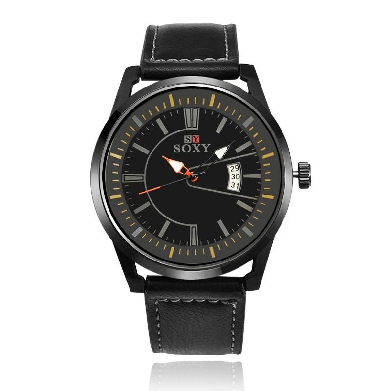 SOXY 0100 Ultra Thin Fashion Style Men Watch Leather Strap Quartz Wristwatches