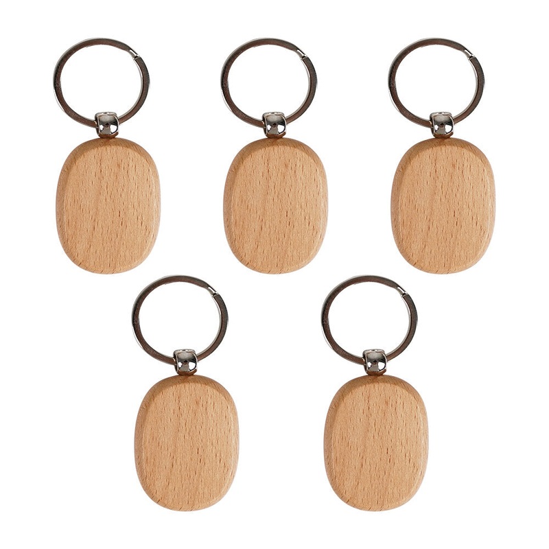 TWOTREES 5Pcs Blank Wooden Keychain Diy Wooden Keychain Key Tag Anti-Lost Wood Accessories for Laser Engraving