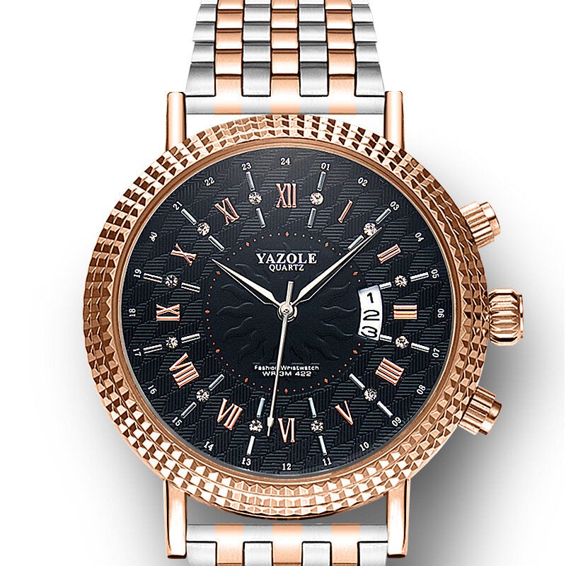 YAZOLE 406 422 Leather Strap Roman Numerals Crystal Dial Fashion Men Quartz Watch