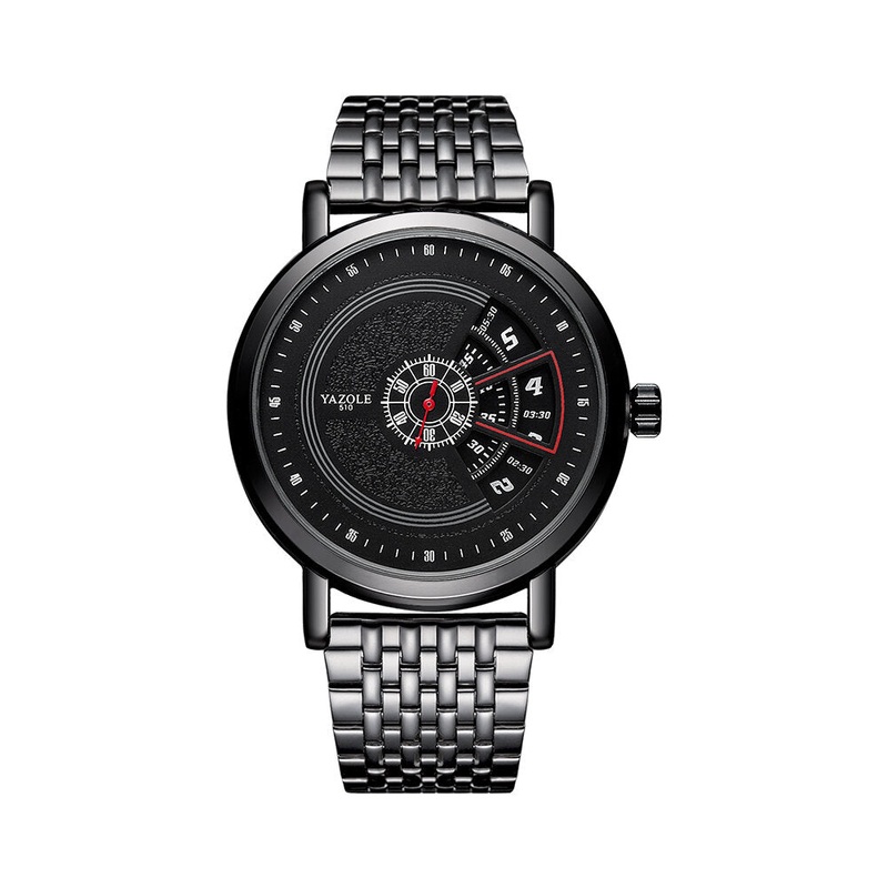 YAZOLE 509 Stainless Steel Red Needle Turntable Design Men Fashion Quartz Watch