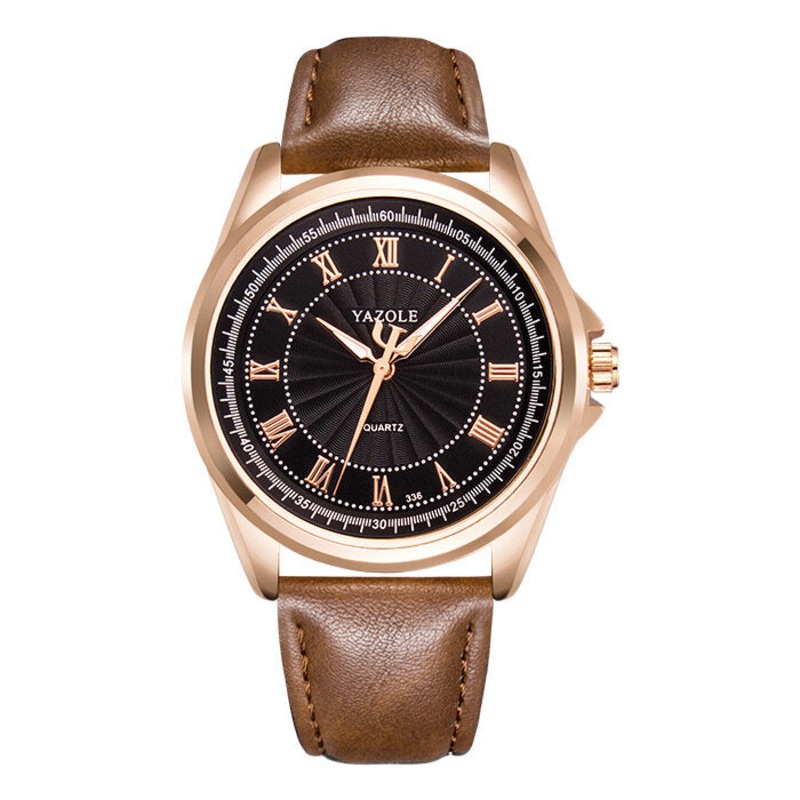 YAZOLE Fashion Business Waterproof Creative Dial Leather Strap Men Quartz Watch