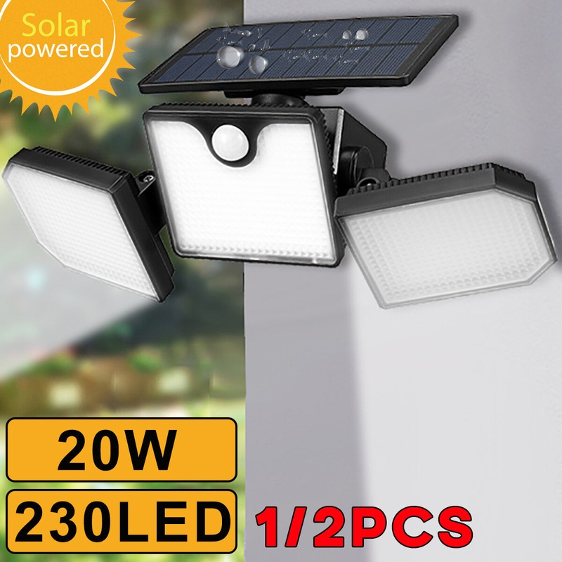 1/2 Pcs 20W 230 LED Solar Power Street Light Double Head Spotlight Motion Sensor Wall Lamp Yard Path Outdoor Lighting