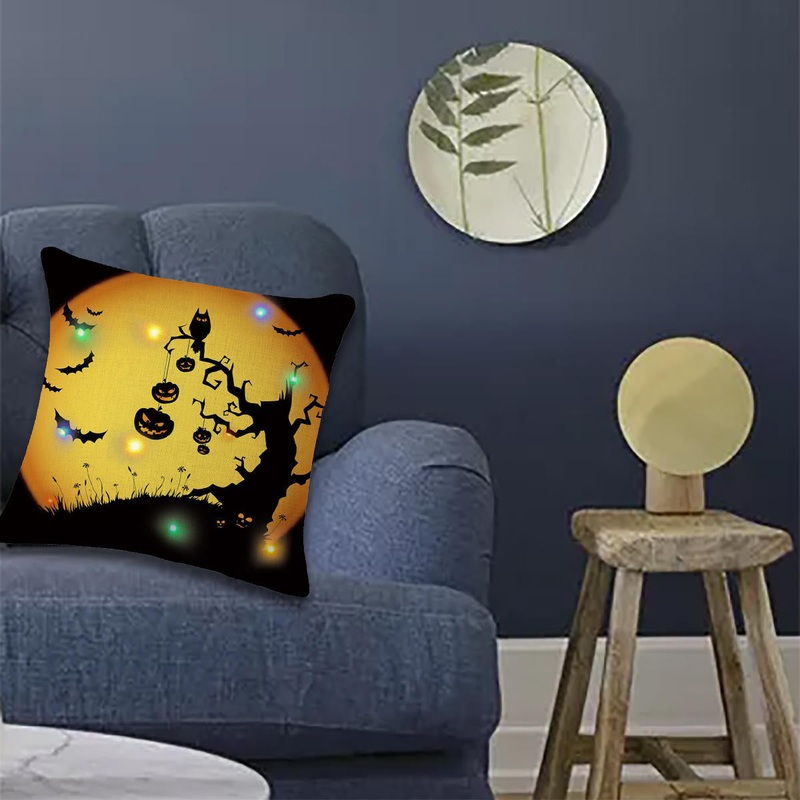18” LED Lights Halloween Pumpkin Cushion Cover Square Pillow Case Sofa Decor