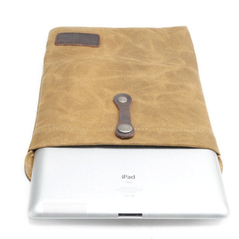 Canvas Genuine Leather Hasp Ipad Bags 10” Protective Cover Pouch Bag