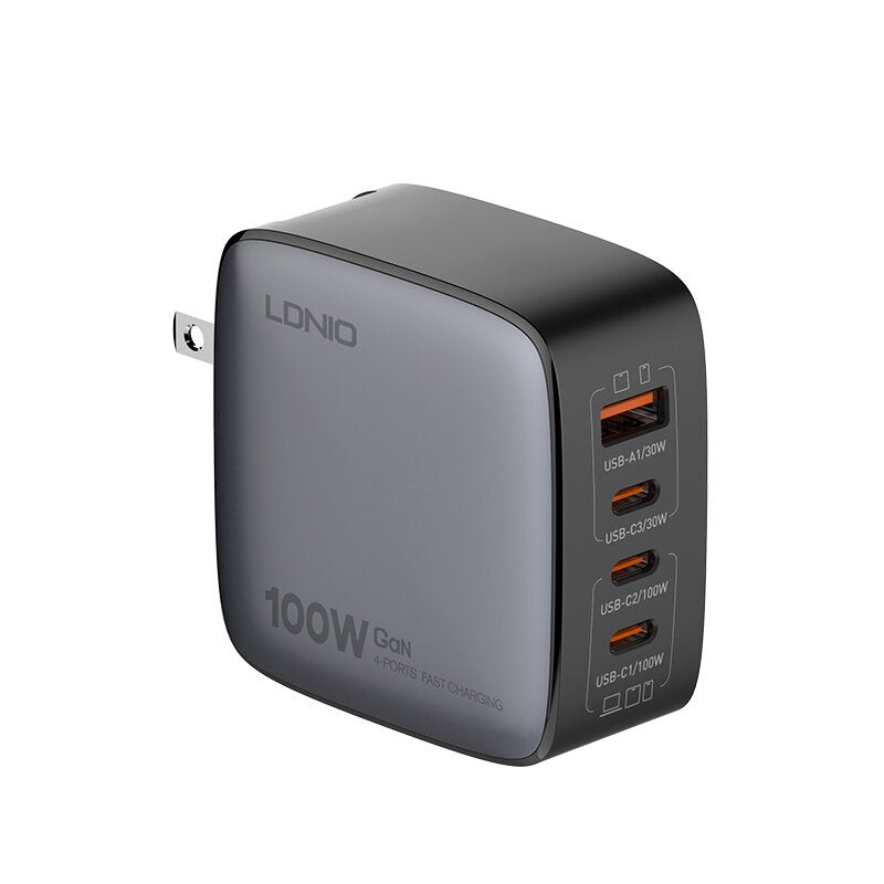 [GaN Tech] LDNIO Q408 100W 4-Port USB PD Charger USB-A+3USB-C PD3.0 QC3.0 AFC FCP SCP Apple2.4A BC1.2 Fast Charging Wall Charger Adapter US Plug EU Plug UK Plug with Type-C to Type-C Cable