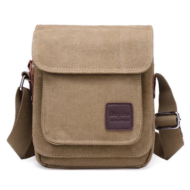 Men Canvas Vertical Crossbody Bag Casual Outdoor Shoulder Messenger