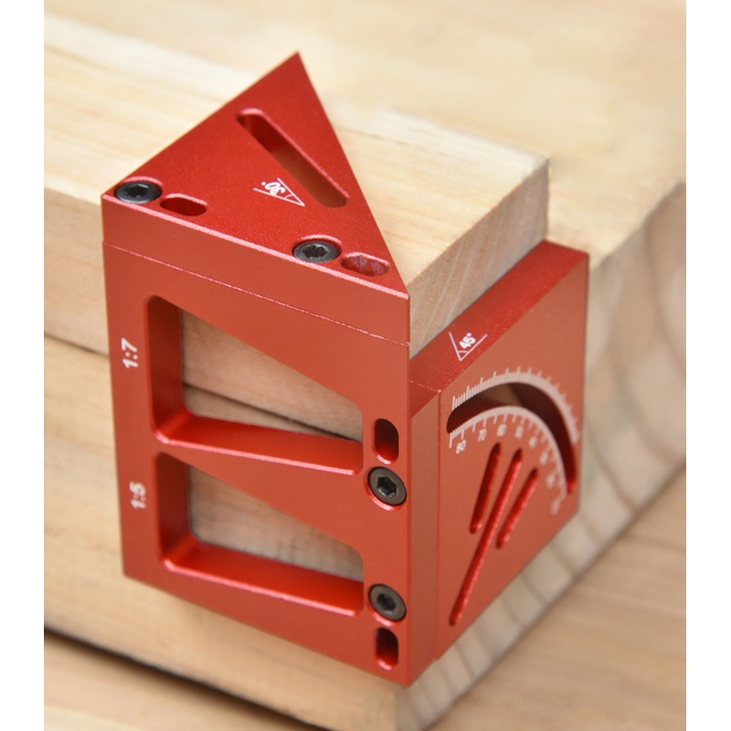 Woodworking Marking Ruler Aluminum Alloy Multi-functional Tool with 45 and 90 Line Marker Circular Centerline Square Angle Measurement Tool Dovetail Joint Marking Gauge Ideal for Carpenter Shop