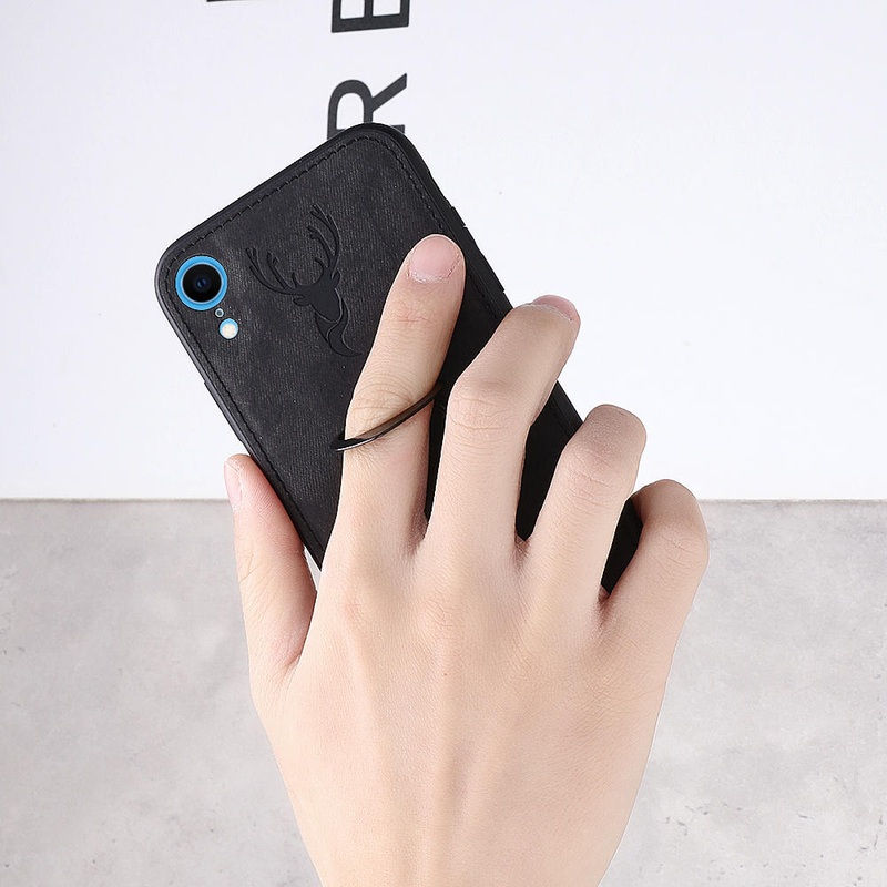 Bakeey Happy Deer Ring Holder Bracket TPU+PU Leather Protective Case For iPhone XR 6.1 Inch