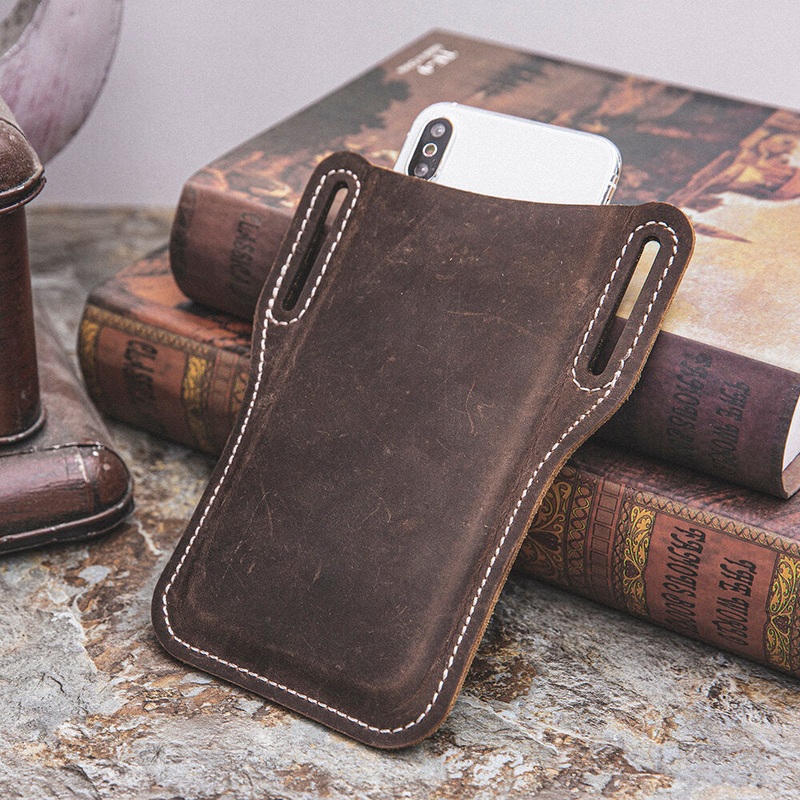 Ekphero Men Vintage Casual Genuine Leather Fanny Pack 6.3/7.2 inch Phone Bag Waist Bag Pouch Leather Belt Bag Purse