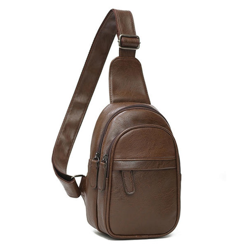 Men PU Leather Waterproof Casual Crossbody Bag Chest Bag Cycling Outdoor Sports Shoulder Bag