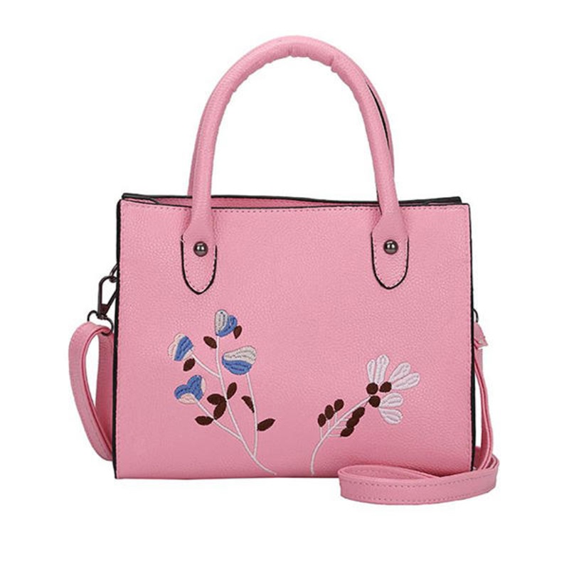 Women Embroidery Tote Handbag Leisure PU Leather Crossbody Bag Shoulder Bag