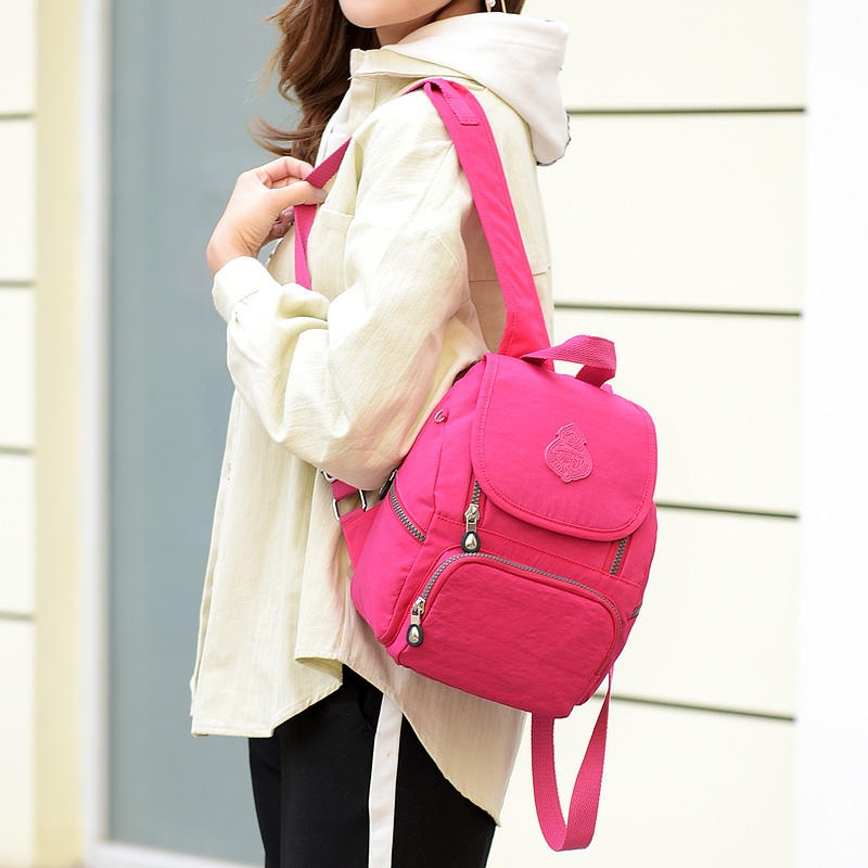 Women Solid Nylon Flap Backpack Waterproof Casual Satchel
