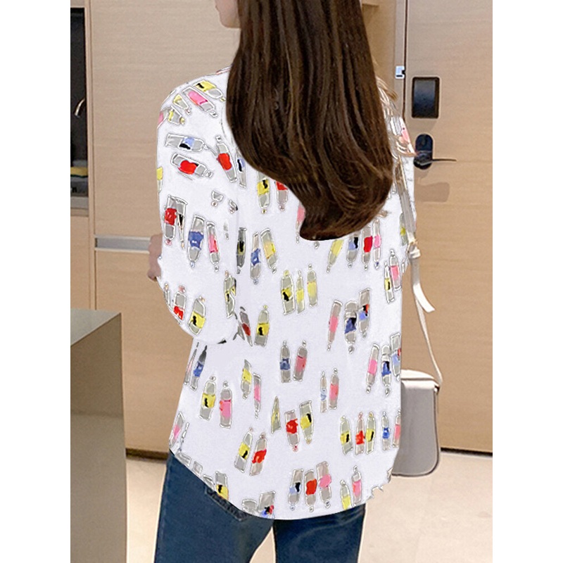 Cartoon Bottle Print Long Sleeve Lapel Button Down Shirt
