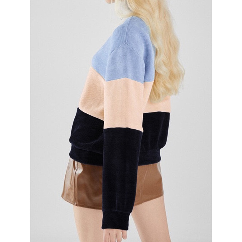 Casual Stand Collar Color Block Corduroy Sweatshirt