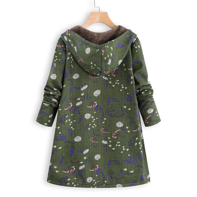 Floral Print Hooded Long Sleeve Pockets Vintage Jacket Coats