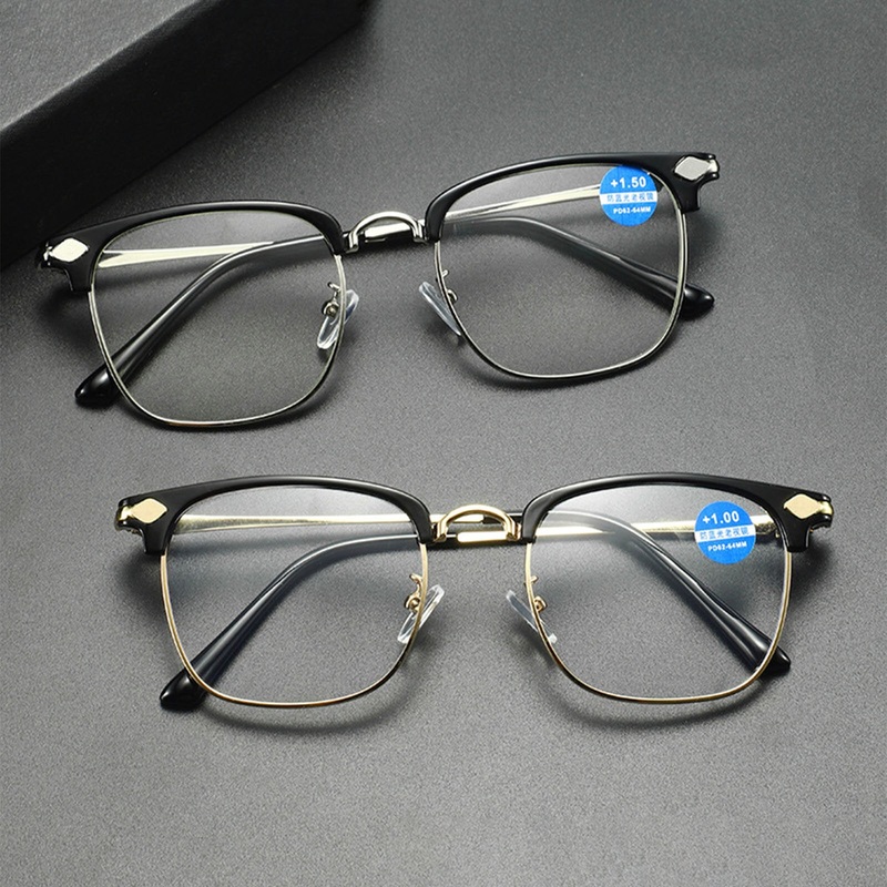 Jassy Men’s Portable Fashion Anti blue light Metal Half Frame Business HD Reading Glasses