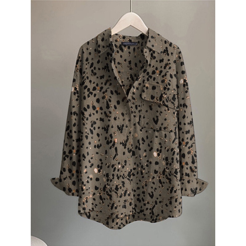 Leopard Pocket Button Long Sleeve Shirt