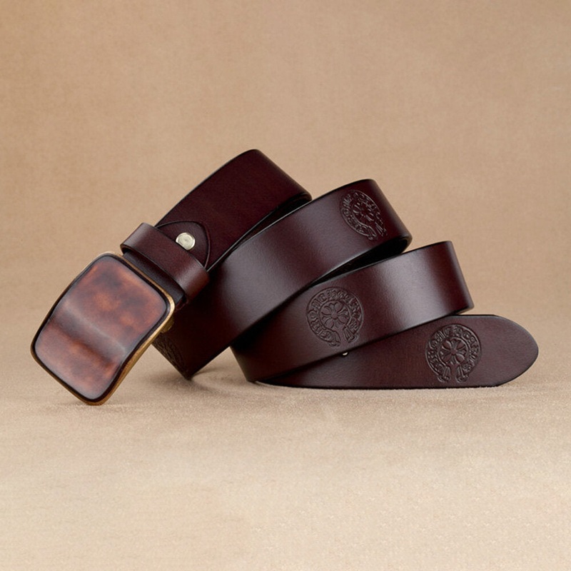 Men 125cm Genuine Leather Business Fashion Retro Plate Buckle Belts