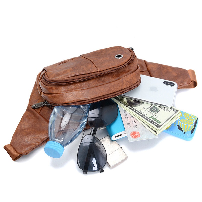 Tool Belt Bag Multifunctional Chest Tote Zipper Polyurethane Leather Travel Waist Bag