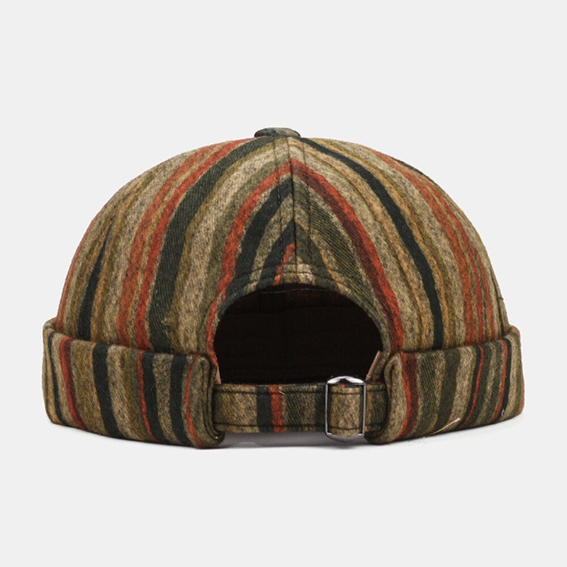 Collrown Unisex Contrast Color Stripes Pattern Casual Personality Brimless Beanie Landlord Hat Skull Hat