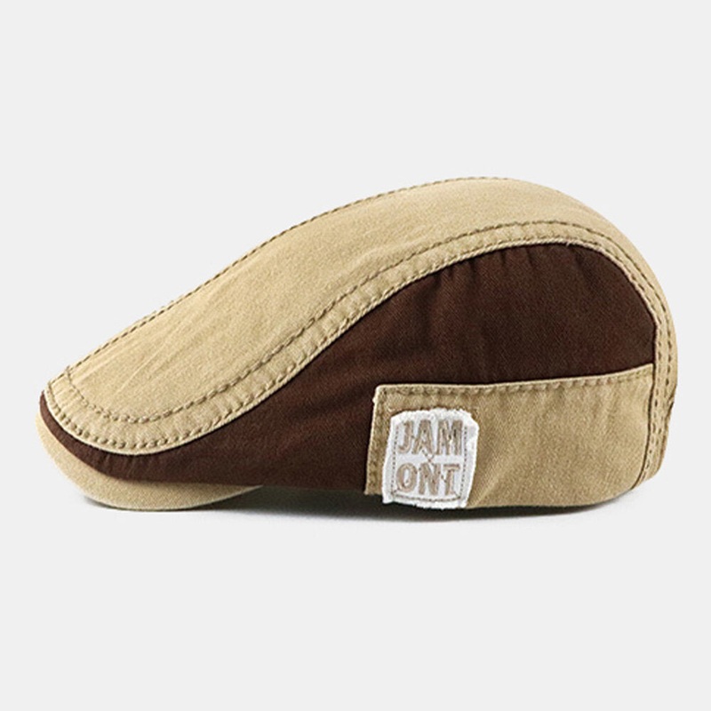 Men Bag Brim Contrast Color Letter Pattern Patch Forward Hat Outdoor Casual Sunshade Hat Beret Flat Cap
