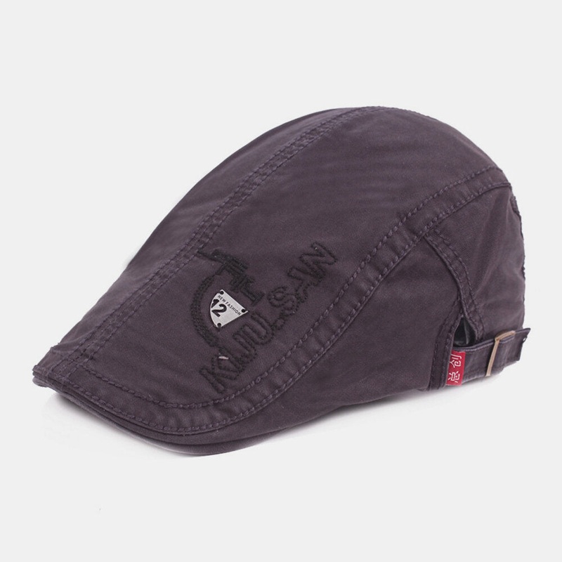 Men Cotton Causal Letter Pattern Metal Badge Flat Hat Sun Visor Hat Beret Hat Forward Hat