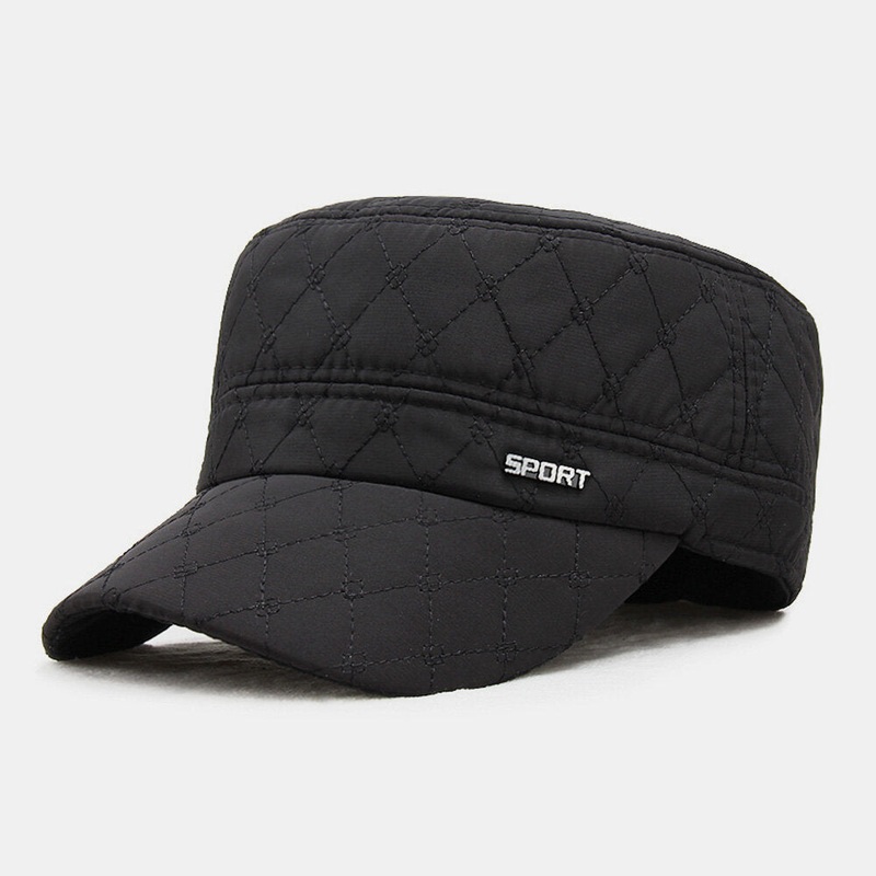 Men Cotton Polyester Plaid Pattern Autumn Winter Thicken Warm Army Cap Cadet Hat Outdoor Ear Protection Earmuffs Windproof Comfy Flat Top Cap Military Cap