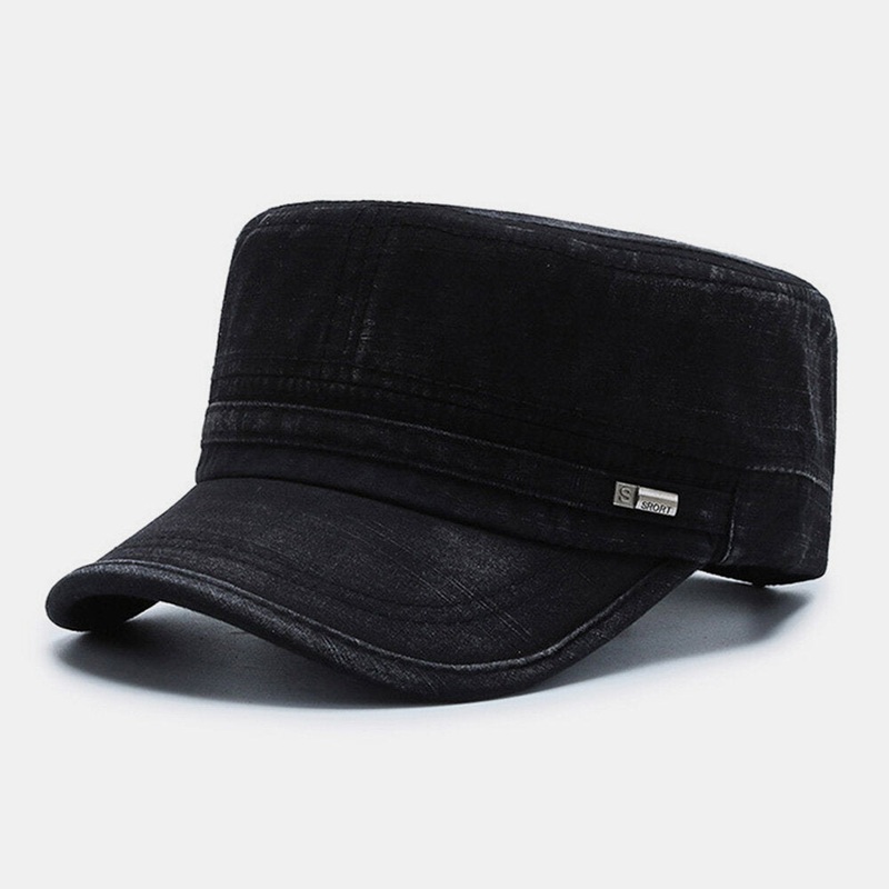 Men Curved Brim Letter Label Flat Top Cap Casual All-match Outdoor Sunshade Military Cap Cadet Hat