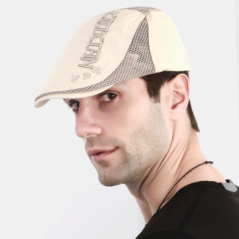 Men Embroidery Casual Berathable Mesh Hat Short Brim Visor Go Out Forward Hat Beret Hat Flat Hat